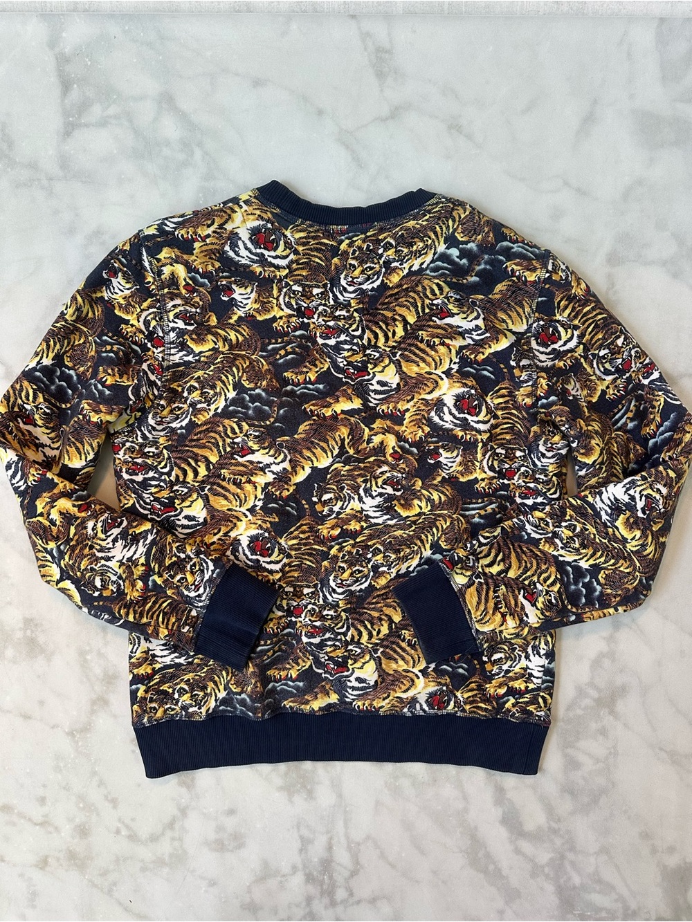 Kenzo Paris Men’s Tiger Print Navy Blue Cotton Crewneck Sweatshirt L Large - Picture 5 of 5